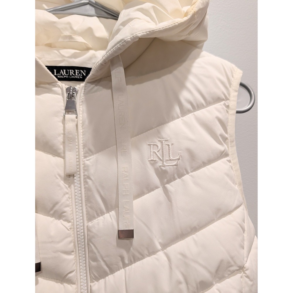 Lauren Ralph Lauren Hooded Chevron Quilted Puffer Vest Ivory Cream Womens Medium - Picture 3 of 7